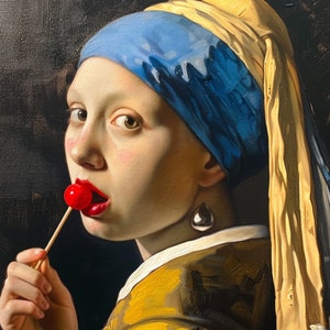 Girl with a Pearl Earring I Johannes Vermeer I Altered Portrait Dutch painting I Classical painting I Lollipop painting I Candy wall art