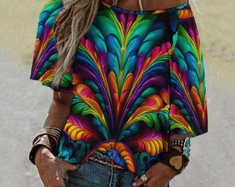 Women’s Off the Shoulder Half-Sleeve T-shirt All-Over Printing