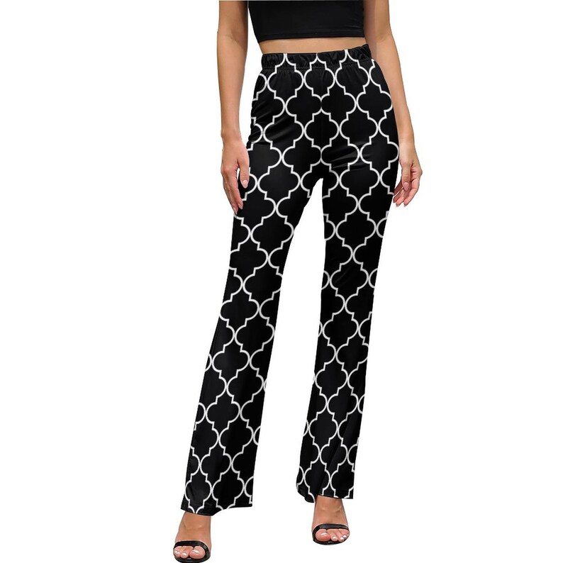 Women's High Waisted Bell Bottoms Flared Pants All-Over Printing White ffffff