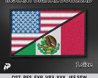 Half USA Half Mexico Flag Embroidery File
