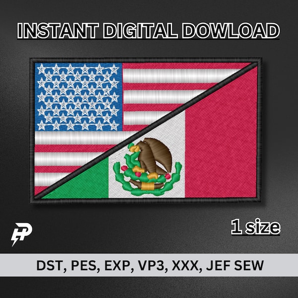 Half USA Half Mexico Flag Embroidery File