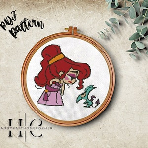 Enchanting Princess Megara and Panic Cross Stitch PDF Pattern | Inspired Wall Art Decor for Cartoon Fans