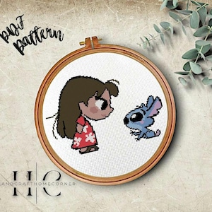 Lilo und Stitch Conversation - Kreuzstich PDF-Muster für Kinderzimmer Dekor. Hawaiianisches Abenteuer mit Zeichentrickfilm Lilo und Stitch