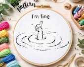 Cross Stitch PDF Pattern “I’m Fine”– Underwater Hand Symbol, Mental Health Art, Modern Wall Decor