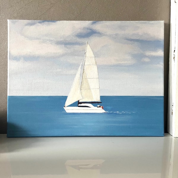 Tableau peinture acrylique petit bateau