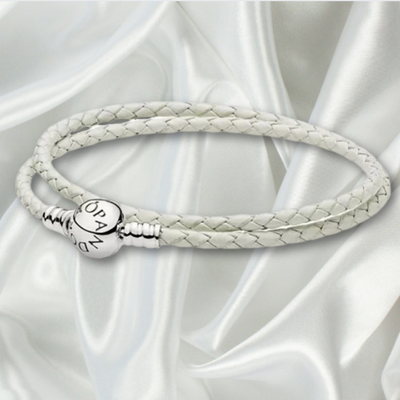 S925 sterling zilveren Pandora bedelarmband, gemengde dubbel gevlochten leren armband, eenvoudige alledaagse bedelarmband met bolgesp, verjaardagscadeau Grey