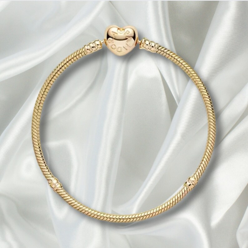 Bracelet minimaliste en argent sterling S925, bracelet chaîne serpent à fermoir coeur, bracelet Pandora, bracelet à breloques, cadeau pour elle image 5