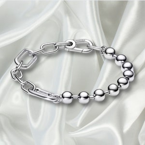 Pulsera minimalista Pandora de plata de ley S925, pulsera con dijes de cadena con cuentas Pandora ME, regalo para ella Silver