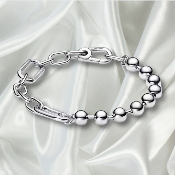 Bracelet minimaliste Pandora en argent sterling S925, bracelet à breloques chaîne de perles Pandora ME, cadeau pour elle