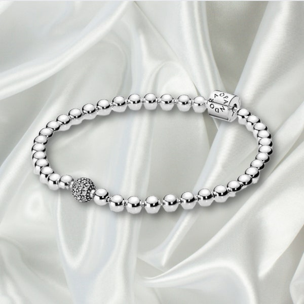 Pandora Minimalist Bracelet Style, S925 Sterling Silver Everyday Charm Bracelet, Pandora Charm Beaded Chain Bracelet, romantic gift