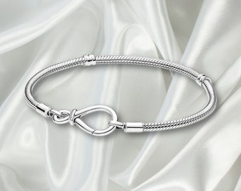 S925 Sterling Silver Pandora Everyday Minimalist Charm Pandora Bracelets,   Snake Chain Bracelet