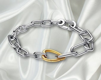 S925 sterling silver Pandora two-tone heart-shaped chain bracelet, minimalist Pandora charm bracelet, Pandora ME bracelet, birthday gift