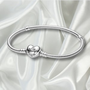 Pulsera minimalista de plata de ley S925, pulsera de cadena de serpiente con cierre de corazón, pulsera Pandora, pulsera de dijes, regalo para ella imagen 1