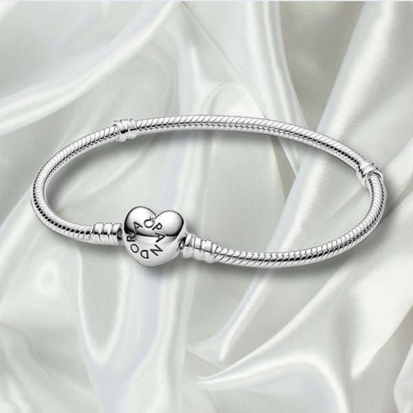 Bracciale minimalista in argento sterling S925, bracciale a catena di serpente con chiusura a cuore, bracciale Pandora, braccialetto con ciondoli, regalo per lei