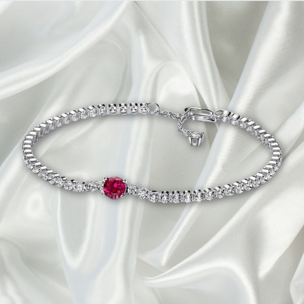 Pandora Red Sparkling Round Pavé Tennis Bracelet, S925 Sterling Silver Handmade  Best Gift For Her