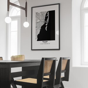 Miami Florida Wall art/print - Modern Black and White Map Wall Art  - Minimalist Home Décor -Miami Florida City Map Poster