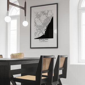 Barcelona Spain Map Wall art/print - Modern Black and White Map Wall Art  - Minimalist Home Décor - Barcelona Spain City Map Poster