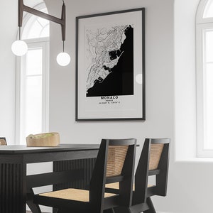 Monaco Frankreich Wand Kunst / Druck - Moderne Schwarz-Weiß-Karte Wandkunst - Minimalistisches Wohndekor -Monaco Frankreich Stadtplan Poster