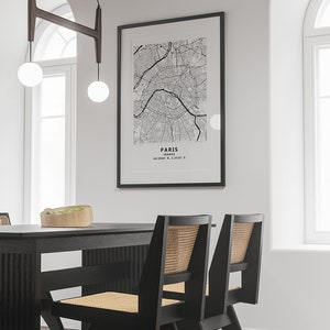 Paris Frankreich Wand Kunst / Druck - Moderne Schwarz-Weiß-Karte Wandkunst - Minimalistisches Wohndekor - Paris Frankreich Stadt Karte Poster