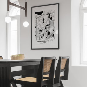 Universal Studio Florida Wall art/print - Moderne zwart-witte kaart kunst aan de muur - Minimalistisch huisdecor - Universal Studio City Map Poster