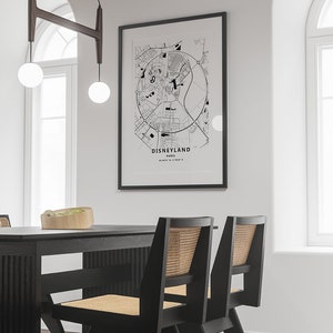DISNEYLAND Paris Wall art/print - Nowoczesna czarno-biała mapa Wall Art - Minimalistyczny wystrój domu - Plakat z mapą miasta DISNEYLAND