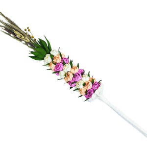 Palma de Pascua, arte popular tradicional, flores de papel crepé hechas a mano, hierbas secas, 60-65 cm, colores: rosa landric, rosa coco-loco, crudo Domingo de Ramos