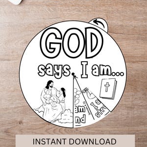 God Says I Am Spinner Wheel, Bible Verse Coloring, Identity in Christ Craft, Bible Affirmations, Bible Truths, Homeschool Activity, Encourag