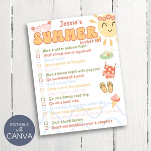 Summer Bucket List, Summer todo, List Kids Summer Schedule, printable
