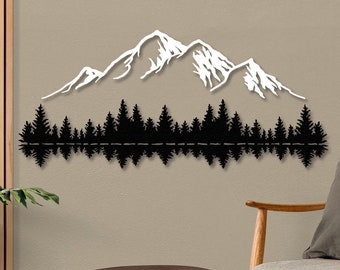 Mountain Forest Silhouette Metal Wall Art Nature Decor Gift, Trendy Large Metal Wall Art Room Decor, Outdoor Decor