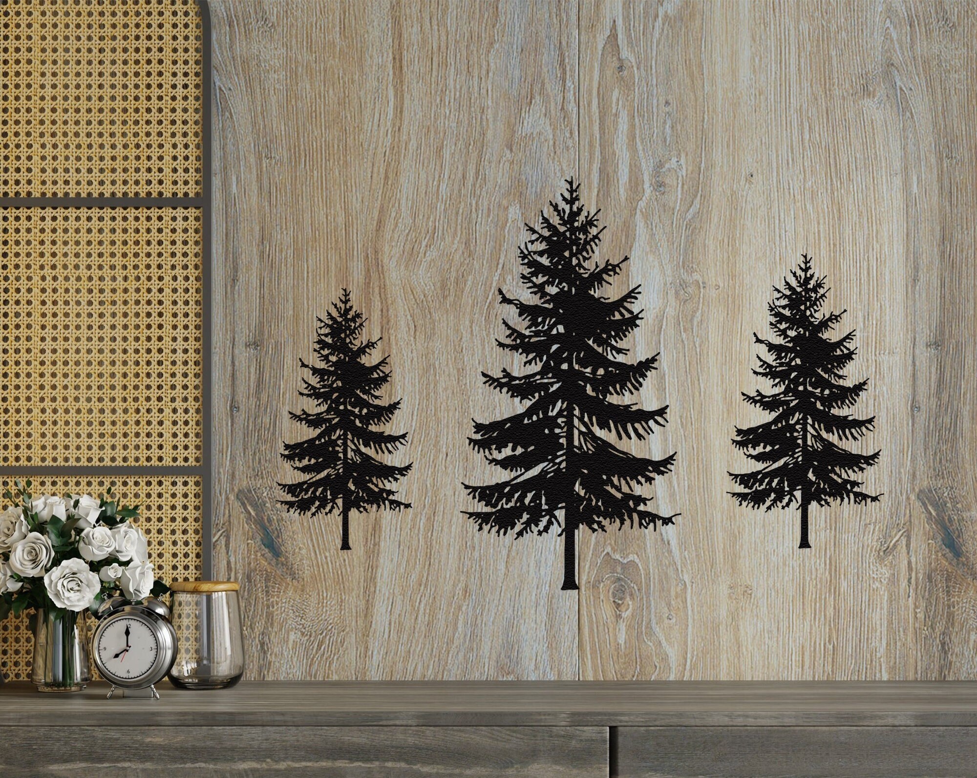 Set of 3 Pine Tree Metal Wall Art, Nature Forest Decor, Outdoor Wall ...