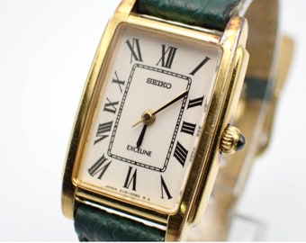 Montre Seiko femme/homme - Seiko Watch Unisex - green strap / gold