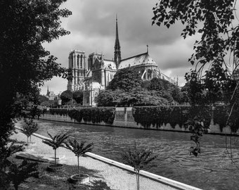 Notre Dame Paris France Photo Gifts: Black and White Print Seine River View Poster