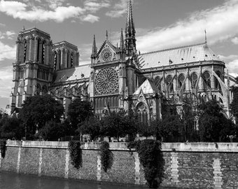 Notre Dame Cathedral Paris Photo Gifts: Black and White Print Seine River Art Poster