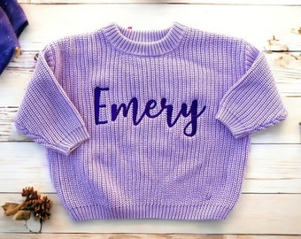 Personalized Knitted Baby Name Sweater, Custom Baby Sweater With Name, Embroidered Children Sweater, Baby Shower Gift, Customized Baby Gift