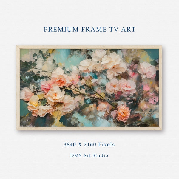 Abstract spring flowers Frame TV art, Impressionist flower painting, Spring floral artwork, Cottage Core decor, Abstract botanical art