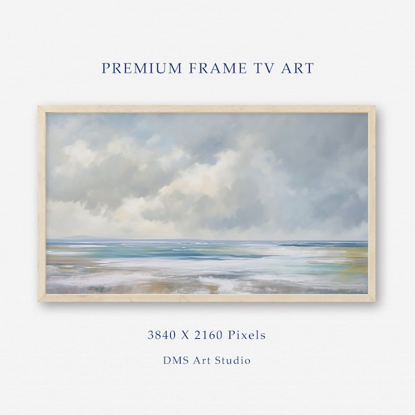 Abstract seascape frame TV art, Minimalist ocean coast painting, Expressionism coastal beach art, Sea coast screensaver, Vintage sea scene