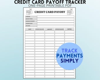 Kreditkarte Payoff Tracker | Zahlungslog, Umschuldung (PDF Printable)