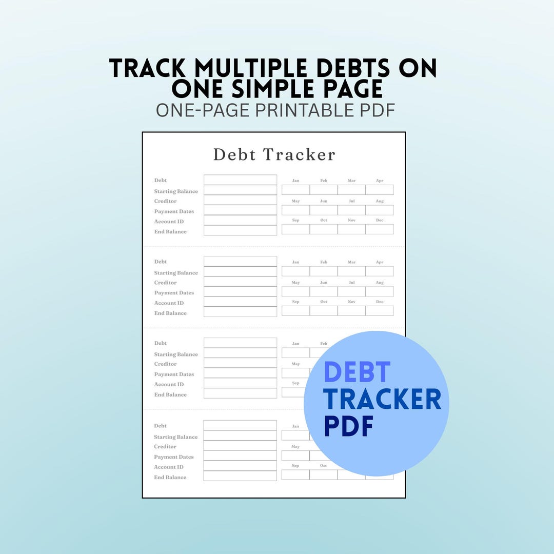 Debt Tracking System Printable Debt Tracker | Multiple Debts One Page | Yearly Debt Tracking ...