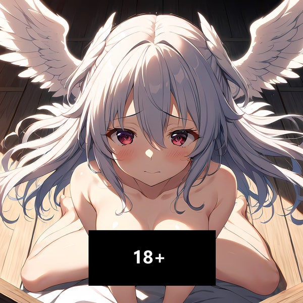 Nude Anime Mädchen mit Flügeln und nackten Brüsten 4k, 20 ai Digitalbilder