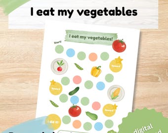 Vegetables Reward Chart: Toddler and Preschool Healthy Eating Printable, 5 a Day Veggies