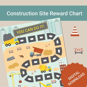 Cuadro de recompensas para niños en obras de construcción, rastreador de motivación para establecer objetivos, hoja de objetivos para niños pequeños con descarga instantánea, vehículos, automóviles