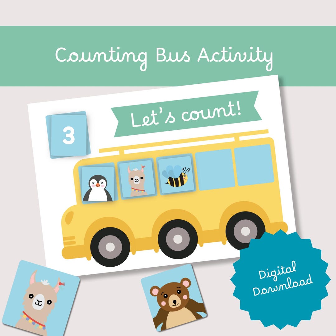 Counting Bus, Kids Early Math Printable Activity, Count to 5 and 10 ...