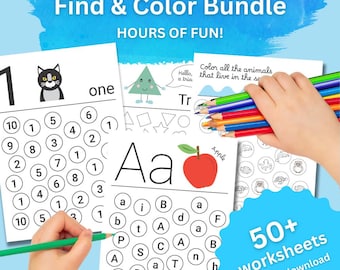 Find & Color Printable Worksheets for Preschool – 50+ Pages | Alphabet, Numbers, Shapes, Animals Learning Activities PDF