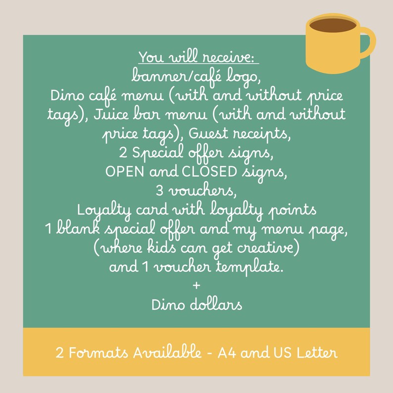 Dino Cafe Pretend Play Kit: Printable Coffee Shop & Dino Bucks (PDF) - Etsy