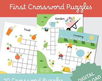 First Crossword Puzzles for Kids: 10 Fun Activity Sheets (Digital Download)