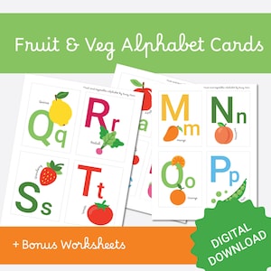 Cartes alphabet fruits et légumes pour enfants, affiche Abc fruits et légumes pour enfants, activité éducative à imprimer pour manger sainement, téléchargement immédiat