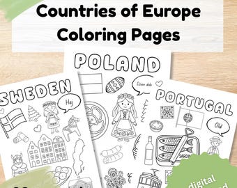 Europe Coloring Pages for Kids, European Countries Color Book, 23 Countries Included