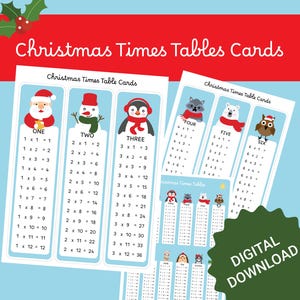 Kerstkaarten tafels van vermenigvuldiging, maaltafels 1-12 voor kinderen, kerstmis Feestdagen Dieren vermenigvuldigen 1e-4e leerjaar Rekenoefeningen werkblad