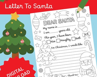 Letter to Santa Coloring Page Printable Dear Christmas Wish List Kids ...