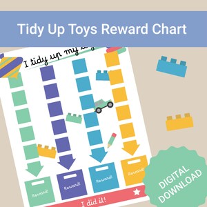 Cuadro de recompensas para ordenar mis juguetes para niños pequeños y en edad preescolar, hoja imprimible de objetivos para niños, tamaño A4 y carta de EE. UU., descarga instantánea